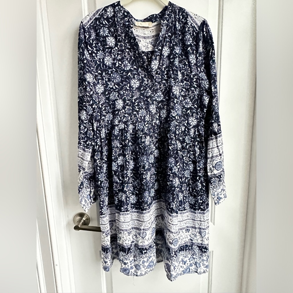 Altar’d State 3/4 Sleeve Blue Floral Print Dress